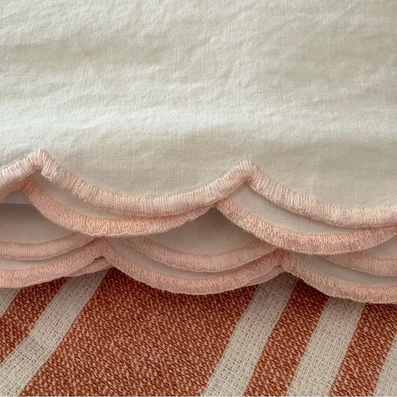 VTG Made in France King size flat sheet + sham set cotton pink scalloped edge - Picture 2 of 16